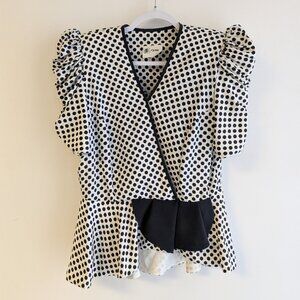 Vintage Union Made Polka Dot Jacquard ruched sleeve blouse
